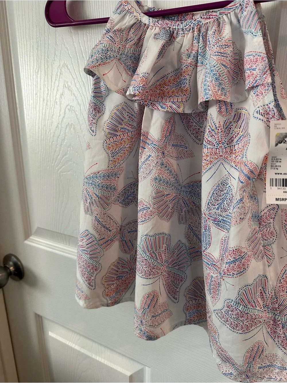 OshKosh B'gosh Cream Butterflies Ruffle Tank with Pink & Blue Print